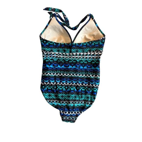 Merona Geometric Print Green Blue Black Halter One Piece Padded Swimsuit Large - Picture 12 of 15